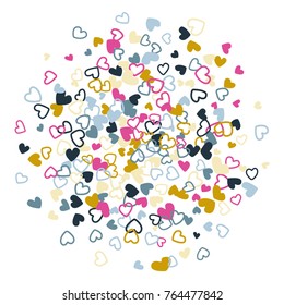 Trendy flying hearts vector pattern. Background illustration with love symbols heart confetti flying for wedding invitation card, Valentine confetti banner. Romantic feelings, relationships concept.