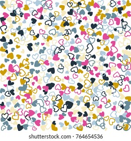 Trendy flying hearts vector pattern. Background illustration with love symbols heart confetti flying for wedding invitation card, Valentine confetti banner. Romantic feelings, relationships concept.