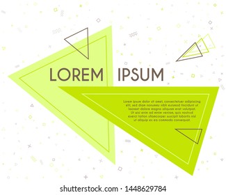 Trendy flying triangles geometric banner vector design. Poster or flyer template with geometric confetti - triangles, circles, squares, cross, zigzag shapes. Banner composition with text place.