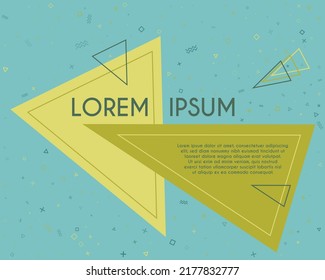 Trendy flying triangles geometric banner vector design. Poster or flyer template with geometric confetti - triangles, circles, squares, cross, zigzag shapes. Banner background with text place.