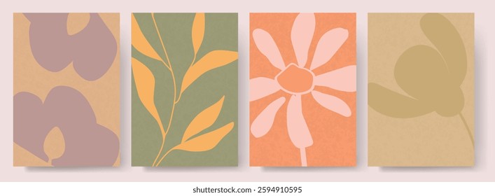 Trendy foliage art background vector. Canvas art for wallpaper, wall arts, prints, fabric, pattern and packaging. Vector aesthetic modern illustration of leaves and plants.