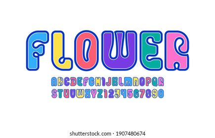 Trendy font, alphabet in the cartoon style, modern rounded letters and numbers, vector illustration 10EPS