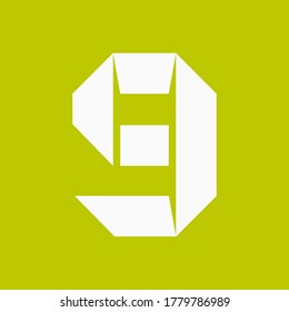 Trendy font, alphabet cut out from white paper, Number nine in the flat style, vector illustration 10EPS.