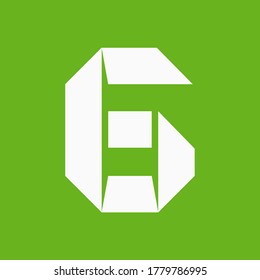 Trendy font, alphabet cut out from white paper, Number six in the flat style, vector illustration 10EPS.