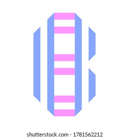 Trendy font, alphabet from paper tape, letter B folded from two stripes