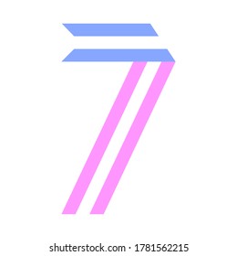 Trendy font, alphabet from paper tape, number seven folded from two stripes