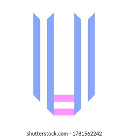 Trendy font, alphabet from paper tape, letter U folded from two stripes