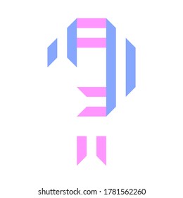 Trendy font, alphabet from paper tape, Question mark folded from two stripes