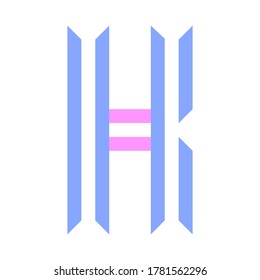 Trendy font, alphabet from paper tape, letter K folded from two stripes