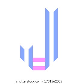 Trendy font, alphabet from paper tape, letter J folded from two stripes