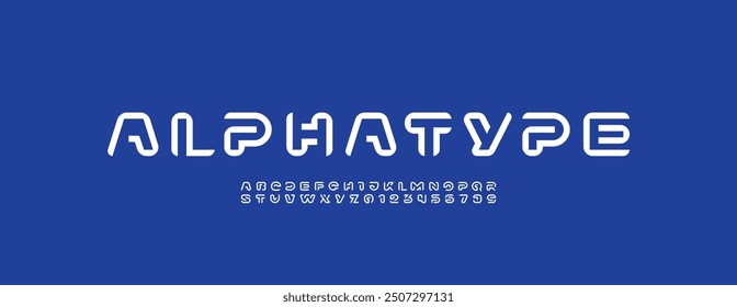 Trendy font alphabet from segment line, technology style white letters, and numbers, vector illustration 10EPS