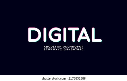 Trendy font, digital alphabet, uppercase letters from A to Z and numbers from 0 to 9, vector illustration 10EPS