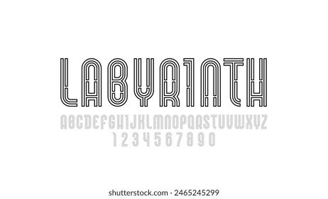 Trendy font, modern alphabet, vector letters and numbers made simple lines.