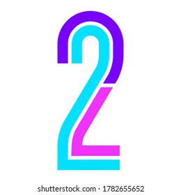 Trendy Font. New Alphabet, colorful number two