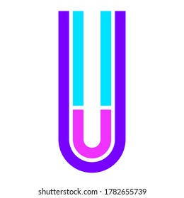 Trendy Font. New Alphabet, colorful letter U