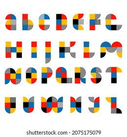 Trendy font in retro Bauhaus design style. Artistic geometric printing type. Stylized alphabet