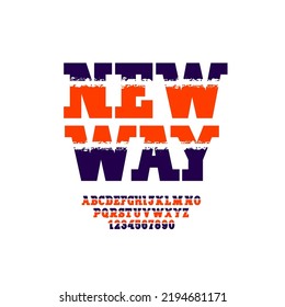 Trendy font, slab serif alphabet, uppercase and lowercase letters from A to Z and numbers from 0 to 9, vector illustration 10EPS