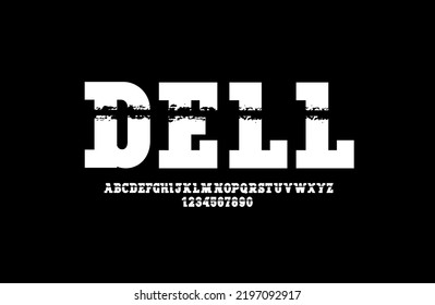 Trendy font, slab serif alphabet, uppercase and lowercase letters from A to Z and numbers from 0 to 9, vector illustration 10EPS