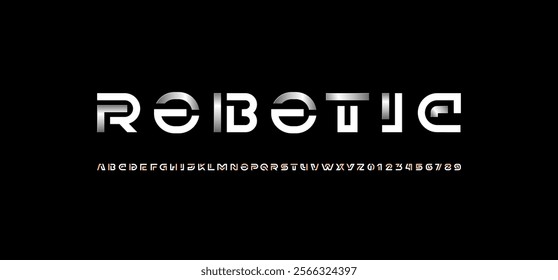 Trendy font technology gray alphabet, letters A to Z and numerals 0 to 9, vector illustration 10EPS.