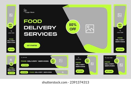 Trendy food delivery web set banner design for social media posts, fully customizable vector eps 10 file format