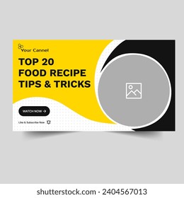 Trendy food recipe techniques video cover banner design, food review thumbnail banner design, customizable vector eps 10 file format