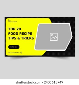 Trendy food recipe techniques video thumbnail banner design, food review video tutorial banner design, fully editable vector eps 10 file format