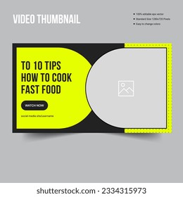 Trendy food recipe tips youtube video thumbnail cover design, editable vector eps 10 file format