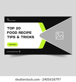 Trendy food recipe tutorial video thumbnail banner design, food review techniques video cover banner design, editable vector eps 10 file format