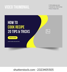 Trendy food recipe youtube thumbnail design, fully customizable vector eps file format