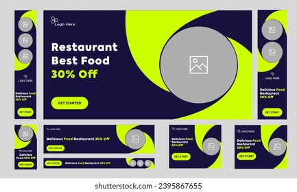 Trendy food services offer banner design for social media post, restaurant delicious food discount, web bundle banner design, editable vector eps 10 file format