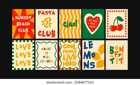 Trendy food-inspired wall prints with abstract compositions in a playful Matisse style. Perfect kitchen decor for homes, cafes, and restaurants