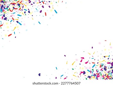 Fondo blanco de vectores de fracciones de moda. Alegre Patrón De Alegría Divertida. Textura de la invitación al punto festivo. Ilustración De La Caída Del Polvo Arcoiris.