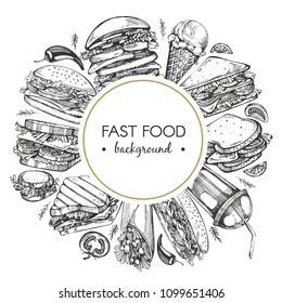 Trendy frame with graphic fast food icons
