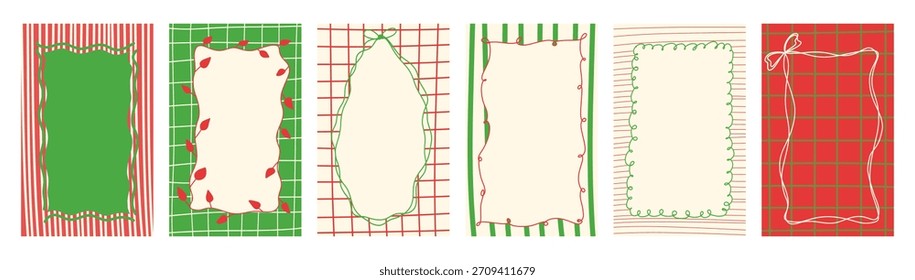 Marco de moda, bordes dibujados a mano para la invitación, adornos caprichosos del bosquejo del estilo de la tiza, Elementos editables del Vector para los medios de comunicación sociales, diseño, y proyecto de la decoración arte de línea mínima con el bg de la Navidad.