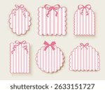 Trendy frames and cards with vertical pink lines in vintage style and bows. Vector design for banners, social media, invitations