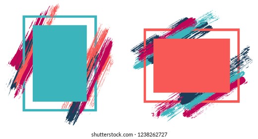 Trendy frames with paint brush strokes vector collection. Box borders with painted brushstrokes backgrounds. Educational graphics design flat frame templates for banners, flyers, posters, cards.