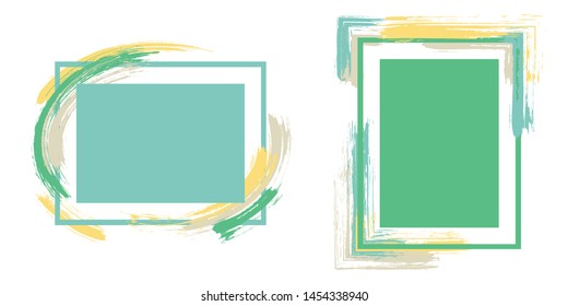 Trendy frames with paint brush strokes vector collection. Box borders with painted brushstrokes backgrounds. Advertising graphics design empty frame templates for banners, flyers, posters, cards.