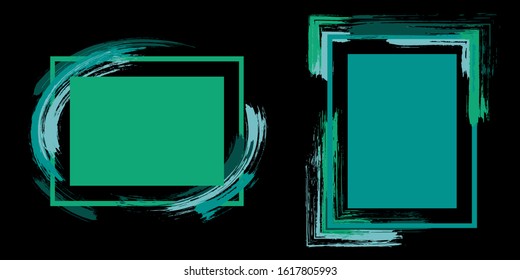 Trendy frames with paint brush strokes vector collection. Box borders with painted brushstrokes on black. Educational graphics design flat frame templates for banners, flyers, posters, cards.