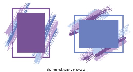 Trendy frames with paint brush strokes vector set. Box borders with painted brushstrokes backgrounds. Educational graphics design flat frame templates for banners, flyers, posters, cards.