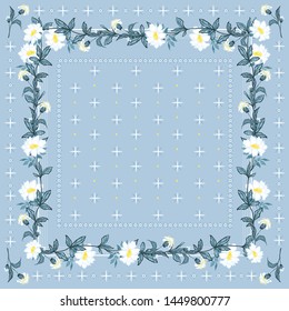 Trendy freshy color of Bohemian blooming flowers scarf bandana style seamless pattern vector design for fashion,scarf ,fabric and all prints on summer light blue pastel background color

