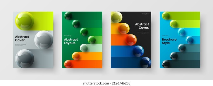 Trendy front page A4 design vector concept composition. Minimalistic 3D spheres postcard template set.