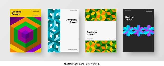 Trendy front page A4 vector design template composition. Multicolored mosaic pattern company brochure layout set.