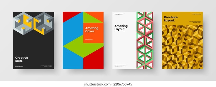 Trendy front page vector design concept set. Fresh geometric shapes handbill illustration composition.