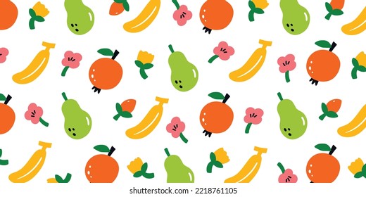 Composición de frutas a la moda en estilo naive para el diseño de la ilustración de fondo tierno. Papel mural de la naturaleza en estilo dibujado a mano