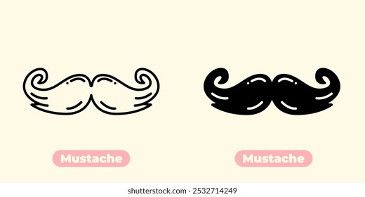 Ícone de bigode moderno e divertido, perfeito para logotipos, marcas, sites e projetos criativos. Este design minimalista e elegante acrescenta um toque divertido às barbearias, produtos de higiene masculina.