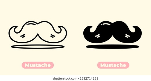 Ícone de bigode moderno e divertido, perfeito para logotipos, marcas, sites e projetos criativos. Este design minimalista e elegante acrescenta um toque divertido às barbearias, produtos de higiene masculina.