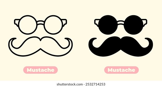 Ícone de bigode moderno e divertido, perfeito para logotipos, marcas, sites e projetos criativos. Este design minimalista e elegante acrescenta um toque divertido às barbearias, produtos de higiene masculina.