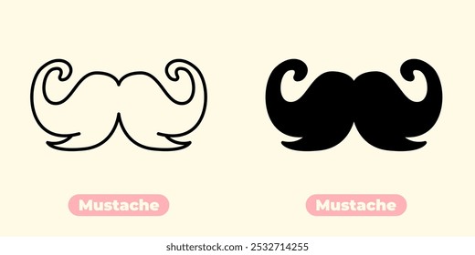 Ícone de bigode moderno e divertido, perfeito para logotipos, marcas, sites e projetos criativos. Este design minimalista e elegante acrescenta um toque divertido às barbearias, produtos de higiene masculina.