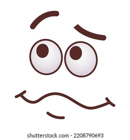 Trendy funny face flat picture. Cartoon comic cute caricature characters with eyes and mouth isolated on white background vector illustration