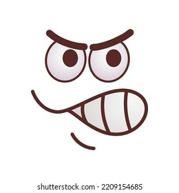 Trendy funny face flat picture. Cartoon comic cute caricature characters with eyes and mouth isolated on white